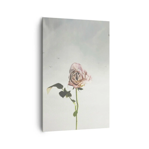 Quadro su tela - Stampe su Tela - Una rosa delicata contro un cielo luminoso con uccelli che volano - 80x120cm - Il benvenuto alla primavera - Decorazione murale moderna per soggiorno e camera da letto ARTTOR