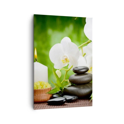 Quadro su tela - Stampe su Tela - Orchidee, candele e pietre immerse nella natura - 70x100cm - Tocco delicato, fragrante, floreale - Decorazione murale moderna per soggiorno e camera da letto ARTTOR