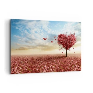 Quadro su tela - Stampe su Tela - Un albero solitario a forma di cuore in un campo di foglie rosse - 120x80cm - Ama questo autunno - Decorazione murale moderna per soggiorno e camera da letto ARTTOR