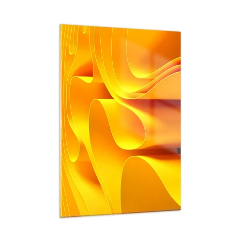 Quadro su vetro - Onde astratte nei toni dell'oro e dell'arancione - 50x70cm - Come onde di sole - Decorazione murale moderna per soggiorno e camera da letto ARTTOR