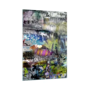 Quadro su vetro - Collage di graffiti astratti colorati - 50x70cm - Collage di ricordi - Decorazione murale moderna per soggiorno e camera da letto ARTTOR