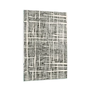 Quadro su vetro - Un motivo geometrico che ricorda una griglia su uno sfondo chiaro - 70x100cm - Composizione tessuta - Decorazione murale moderna per soggiorno e camera da letto ARTTOR