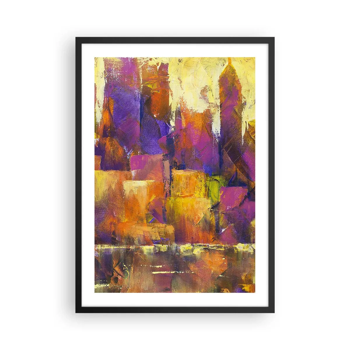 Poster in cornice nera - Una composizione astratta nelle calde tonalità dell'arancione e del viola. - 50x70cm - Composizione metropolitana - Decorazione murale moderna per soggiorno e camera da letto ARTTOR