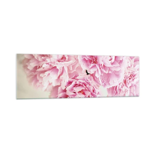 Quadro su vetro - Un bouquet di peonie rosa su uno sfondo chiaro - 160x50cm - Nel fasto rosa - Decorazione murale moderna per soggiorno e camera da letto ARTTOR