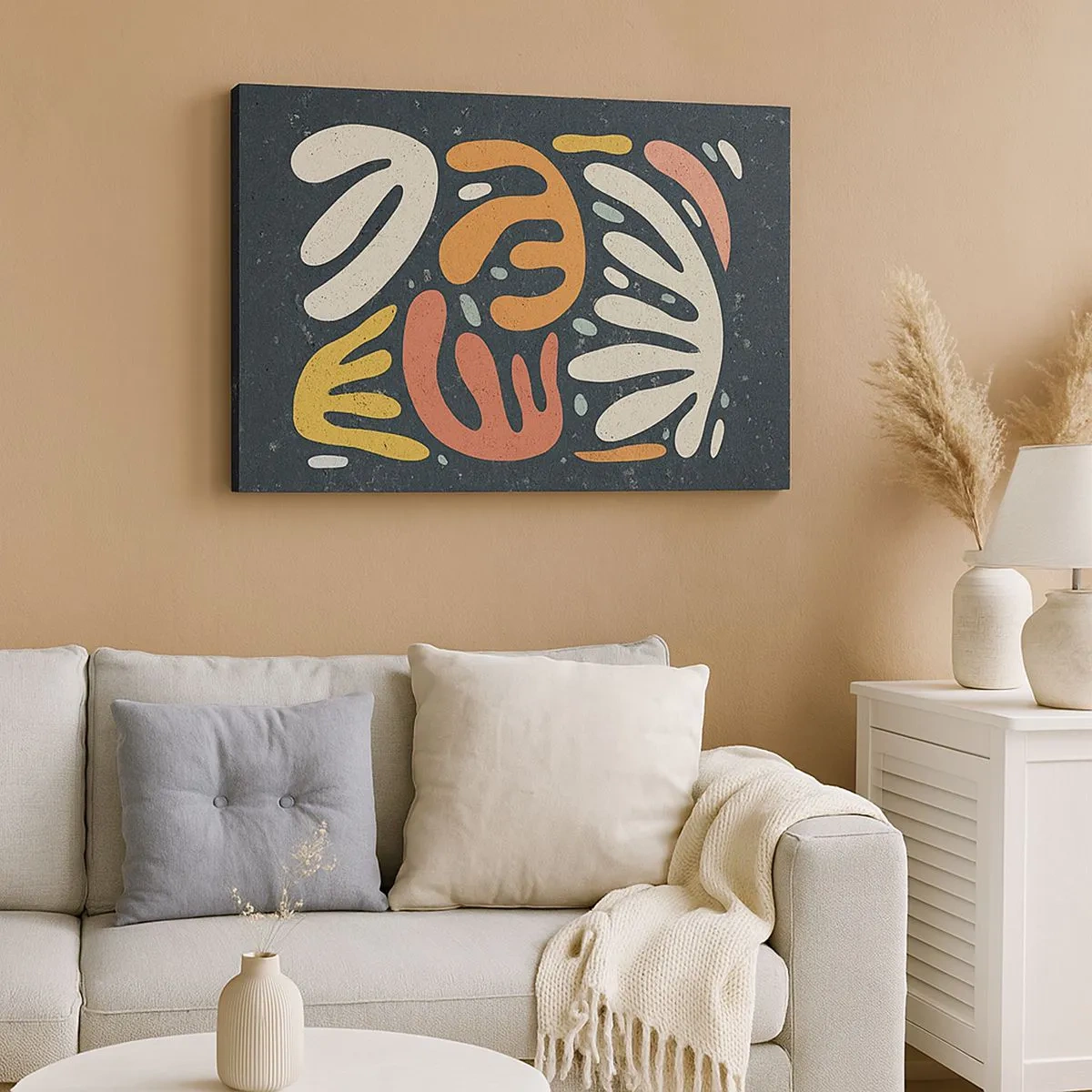 Quadro su tela - Stampe su Tela - Forme astratte in colori caldi su uno sfondo scuro - 70x50cm - Composizione: adesso ti acchiappo - Decorazione murale moderna per soggiorno e camera da letto ARTTOR