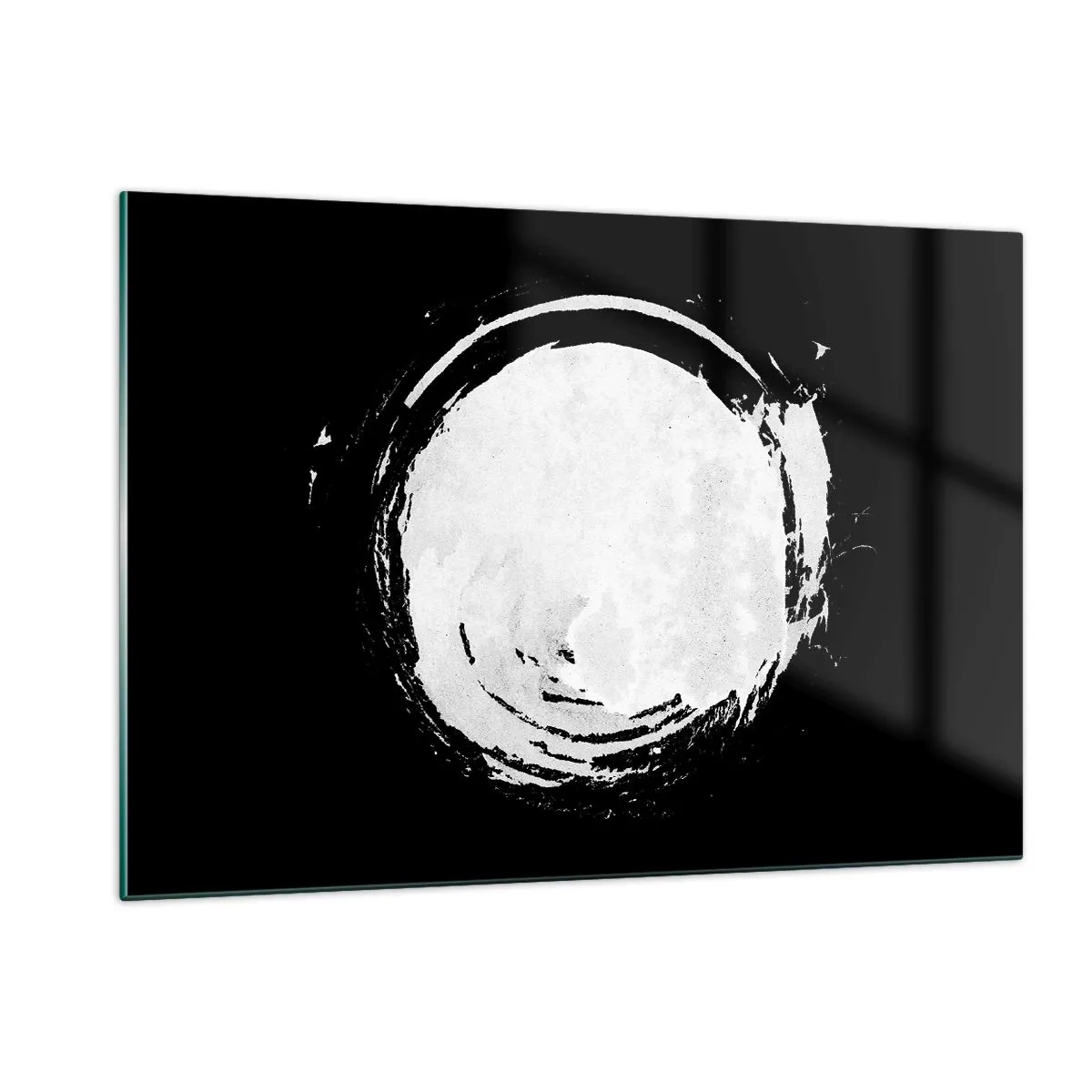 Quadro su vetro - Cerchio astratto bianco su sfondo nero - 120x80cm - Una buona soluzione - Decorazione murale moderna per soggiorno e camera da letto ARTTOR