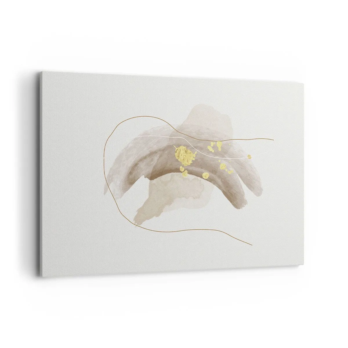 Quadro su tela - Stampe su Tela - Una composizione astratta nei toni del beige e dell'oro. - 120x80cm - Incontro nello spazio - Decorazione murale moderna per soggiorno e camera da letto ARTTOR