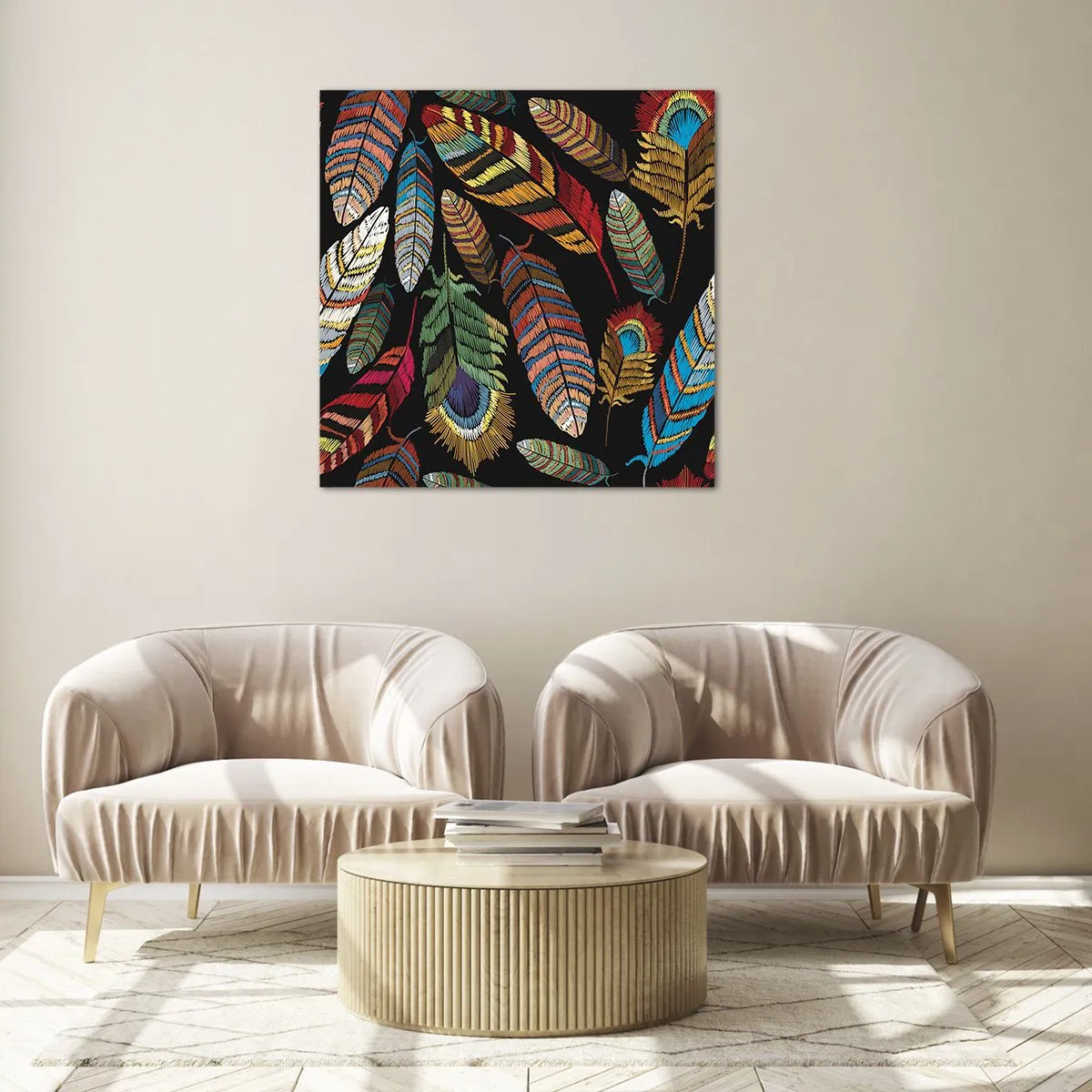 Quadro su vetro - Il carnevale degli uccelli - 50x50 cm