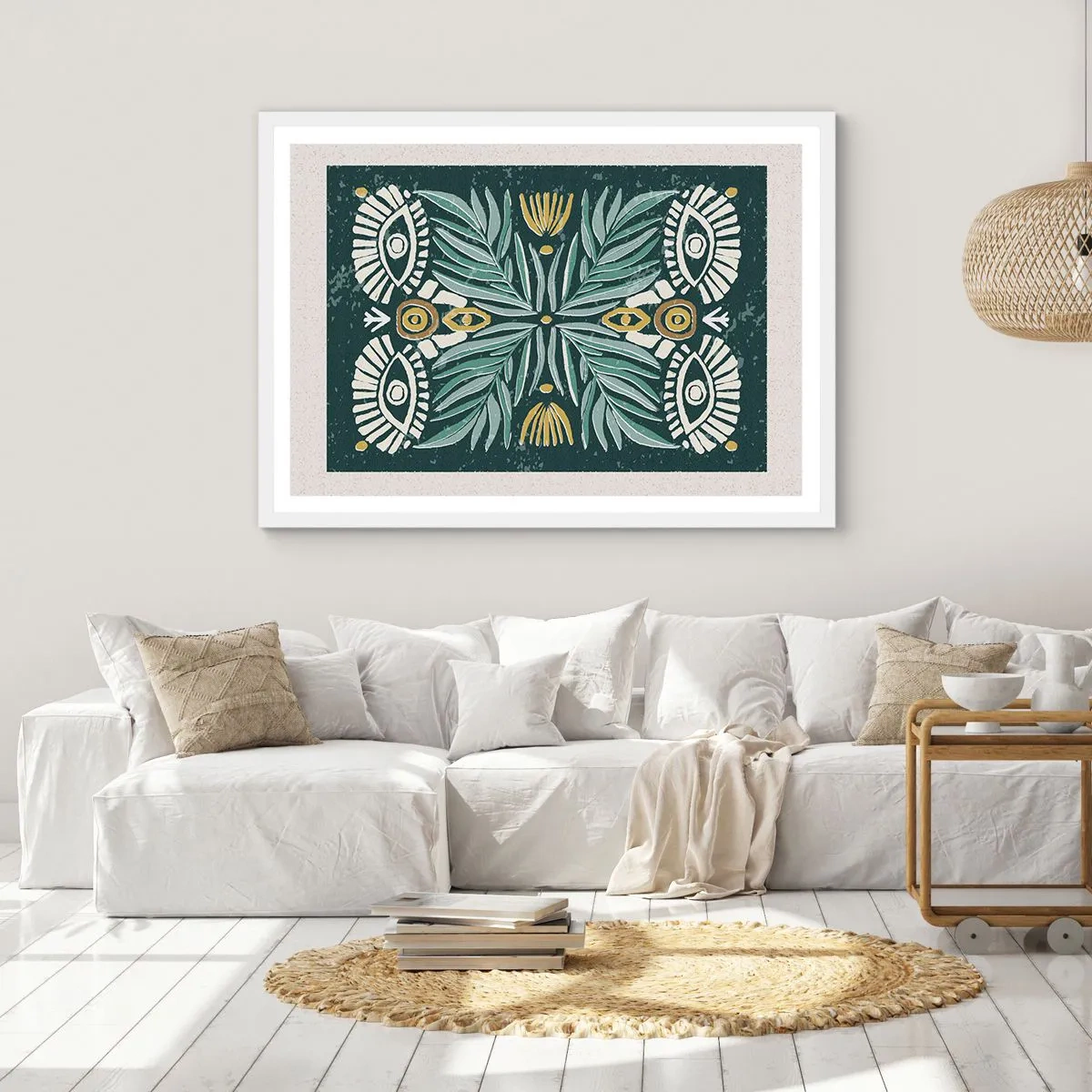 Poster in cornice bianca - Geometrie di arte popolare - 100x70 cm