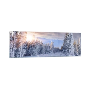 Quadro su vetro - Paesaggio invernale con foresta innevata al tramonto - 160x50cm - Spettacolo innevato della natura - Decorazione murale moderna per soggiorno e camera da letto ARTTOR