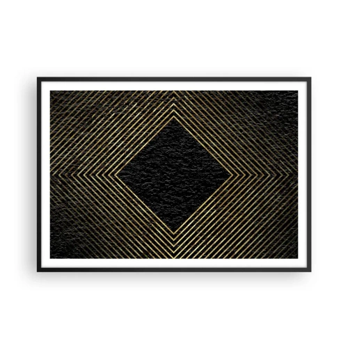 Poster in cornice nera - Sfondo nero con motivo geometrico di linee dorate - 100x70cm - Geometria in stile glamour - Decorazione murale moderna per soggiorno e camera da letto ARTTOR