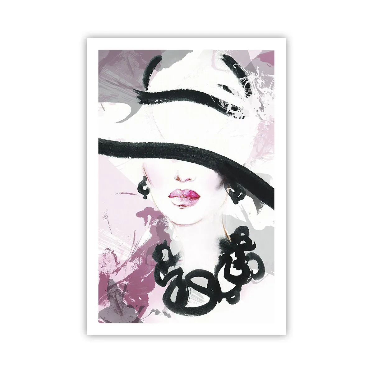 Poster - Ritratto di donna in nero e rosa - 61x91 cm