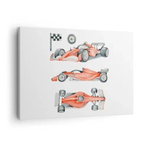 Quadro su tela - Stampe su Tela - Un'auto da corsa rossa con una bandiera a scacchi - 70x50cm - Inseguendo i sogni - Decorazione murale moderna per soggiorno e camera da letto ARTTOR