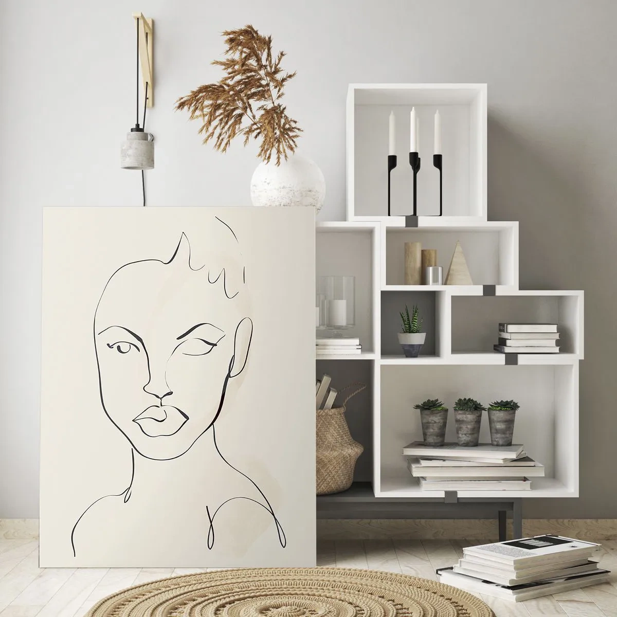 Quadro su vetro - Il contorno del viso è nei toni del nero con delicati accenti rosa. - 50x70cm - Profilo di sensualità - Decorazione murale moderna per soggiorno e camera da letto ARTTOR