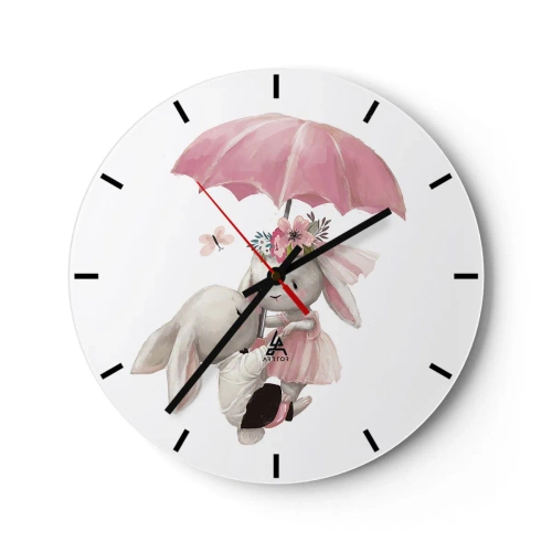 Orologio da parete - Orologio in Vetro - Due conigli sotto un ombrello rosa con decorazioni floreali - 30x30cm - Questo è proprio amore - Decorazione murale moderna per soggiorno, cucina e camera da letto ARTTOR