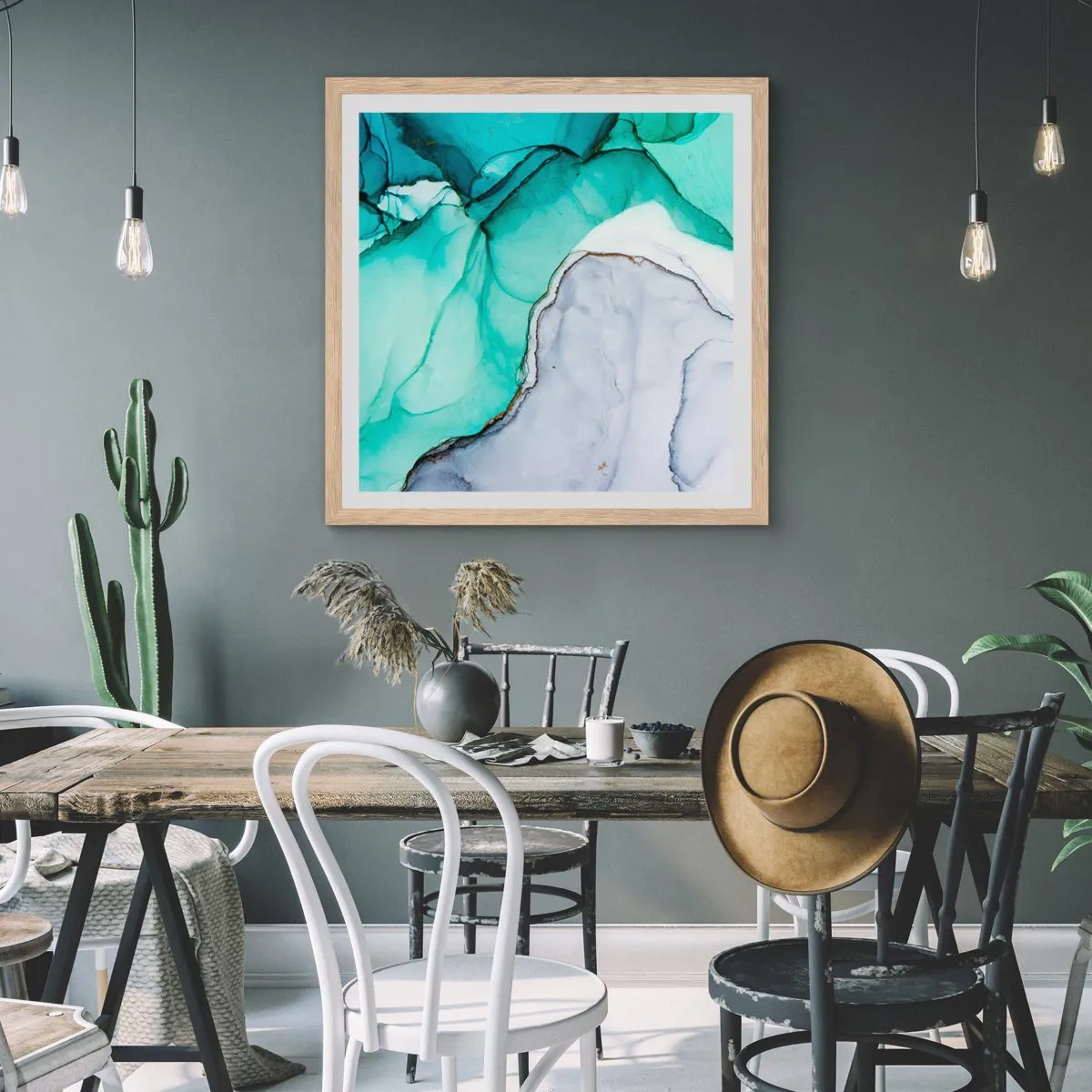 Poster in cornice rovere chiaro - Studio in turchese - 60x60 cm