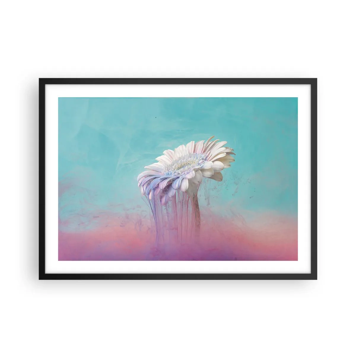 Poster in cornice nera - Gerbera pastello con effetto sfocato - 70x50cm - L'aldilà dei fiori - Decorazione murale moderna per soggiorno e camera da letto ARTTOR