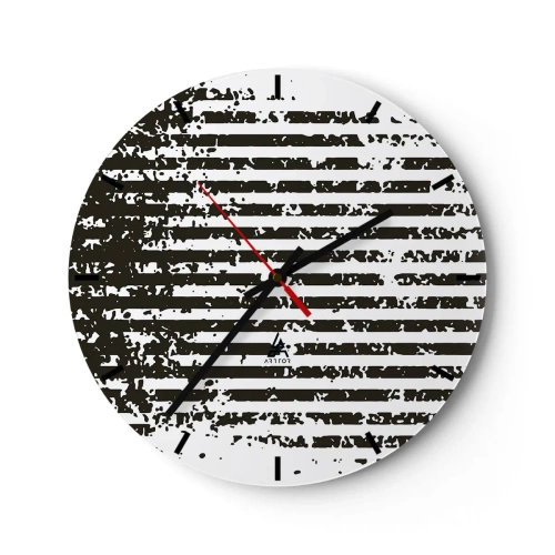 Orologio da parete - Orologio in Vetro - Strisce orizzontali bianche e nere con una trama irregolare - 30x30cm - Ritmo e rumore - Decorazione murale moderna per soggiorno, cucina e camera da letto ARTTOR