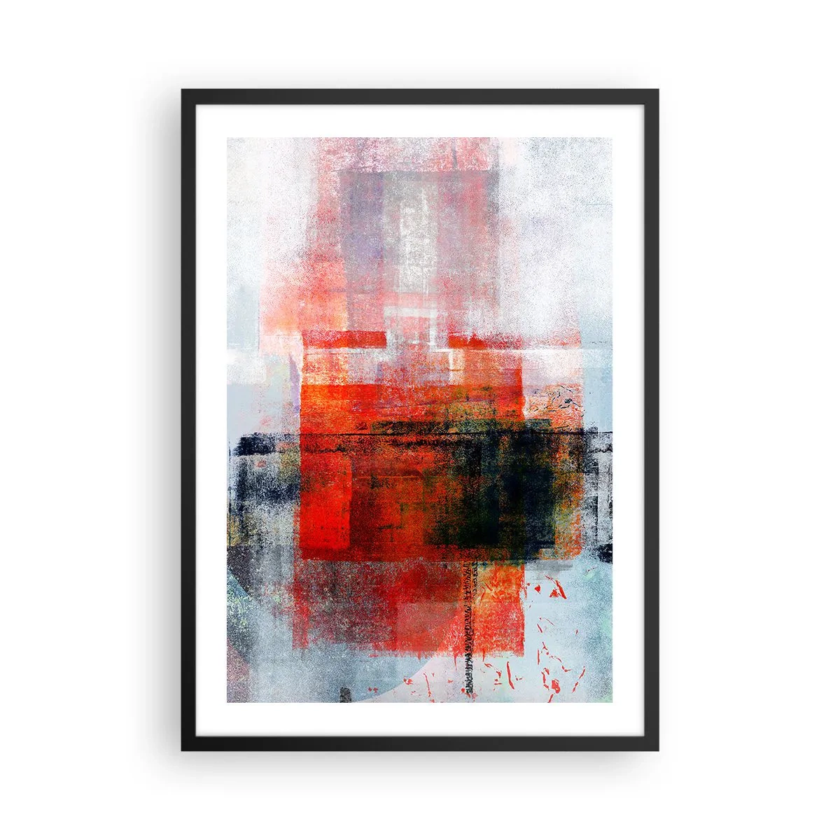 Poster in cornice nera - Astrazione geometrica in intense tonalità di rosso - 50x70cm - Composizione arroventata - Decorazione murale moderna per soggiorno e camera da letto ARTTOR