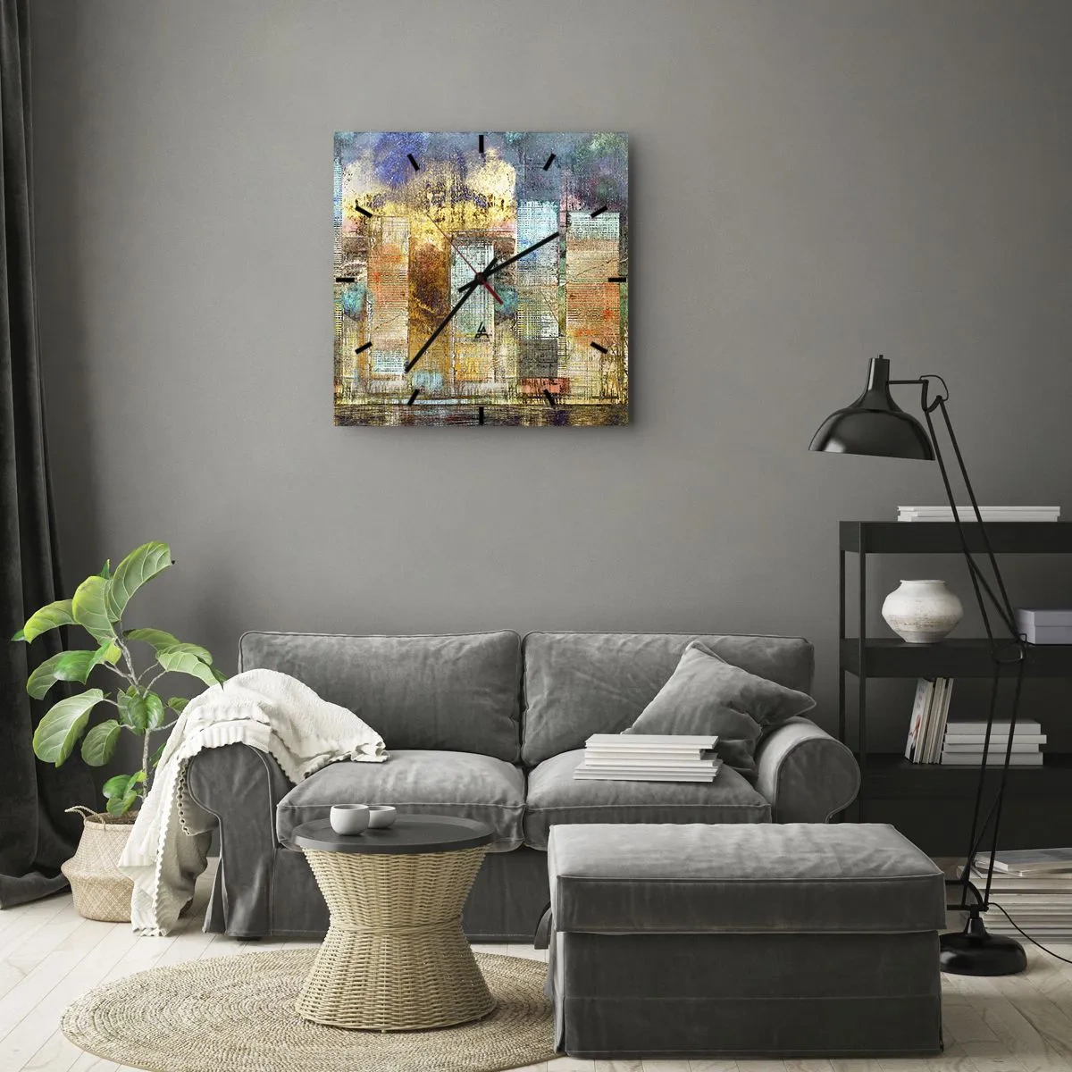 Orologio da parete - Orologio in Vetro - Grattacieli astratti in stile industriale - 30x30cm - Metropoli nel sole - Decorazione murale moderna per soggiorno e camera da letto ARTTOR