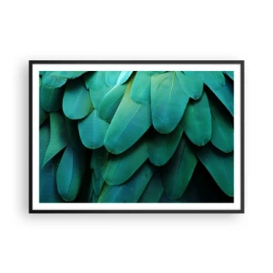 Poster in cornice nera - Dettaglio di piume nei toni del verde - 100x70cm - Precisione da pappagallo - Decorazione murale moderna per soggiorno e camera da letto ARTTOR