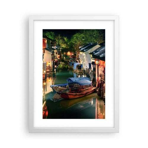 Poster in cornice bianca - Sera in una via cinese - 30x40 cm