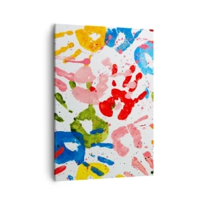 Quadro su tela - Stampe su Tela - Impronte di mani colorate su sfondo bianco - 50x70cm - Segui le tracce - Decorazione murale moderna per soggiorno e camera da letto ARTTOR