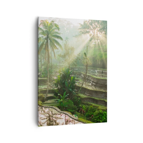 Quadro su tela - Stampe su Tela - Terrazze di riso con palme sotto i raggi del sole - 50x70cm - Crescere al sole - Decorazione murale moderna per soggiorno e camera da letto ARTTOR