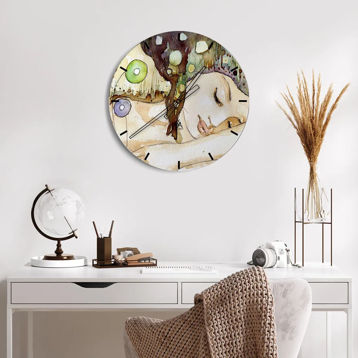 Orologio da parete - Orologio in Vetro - Sogno smeraldo e viola - 30x30 cm