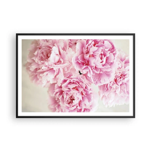 Poster in cornice nera - Un bouquet di peonie rosa su uno sfondo chiaro - 100x70cm - Nel fasto rosa - Decorazione murale moderna per soggiorno e camera da letto ARTTOR