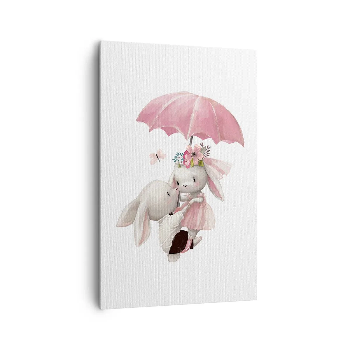 Quadro su tela - Stampe su Tela - Coniglietti carini sotto un ombrello rosa - 80x120cm - Questo è proprio amore - Decorazione murale moderna per soggiorno e camera da letto ARTTOR