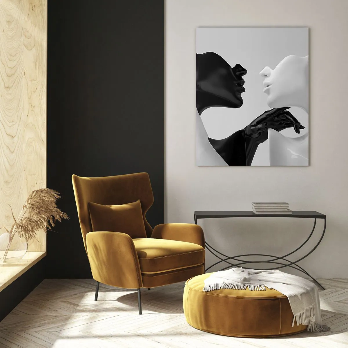 Quadro su vetro - Figure in bianco e nero in primo piano sensuale - 50x70cm - Desiderio - attrazione - Decorazione murale moderna per soggiorno e camera da letto ARTTOR