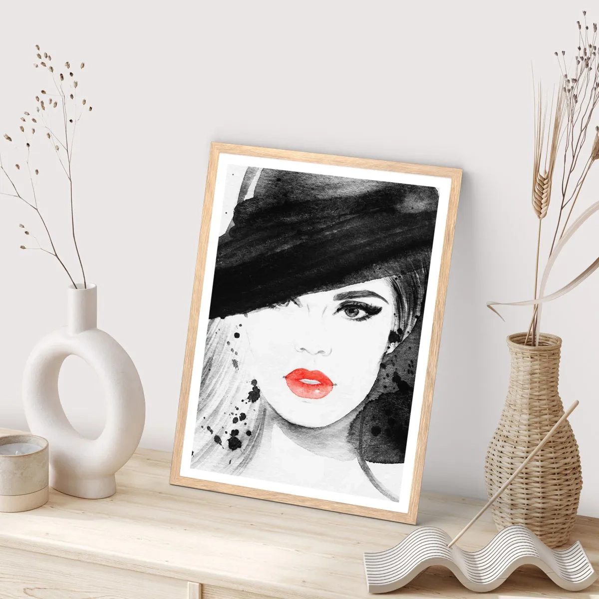 Poster in cornice rovere chiaro - Donna in nero - 40x50 cm