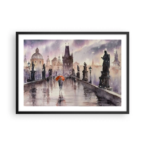 Poster in cornice nera - Vista romantica di un ponte con un ombrello sullo sfondo di una città serale - 70x50cm - Le persone non cambiano - Decorazione murale moderna per soggiorno e camera da letto ARTTOR