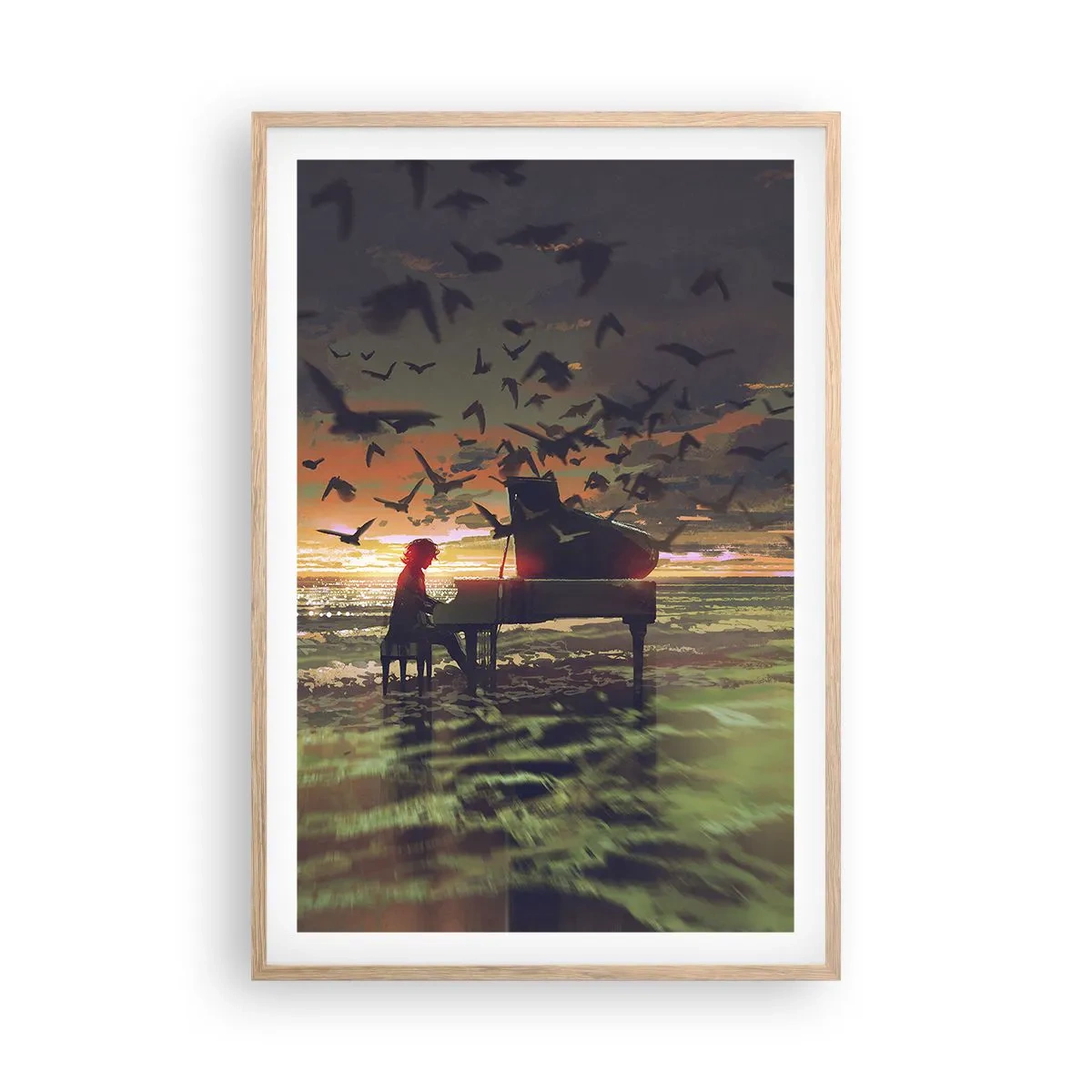 Poster in cornice rovere chiaro - Concerto per pianoforte e onde - 61x91 cm