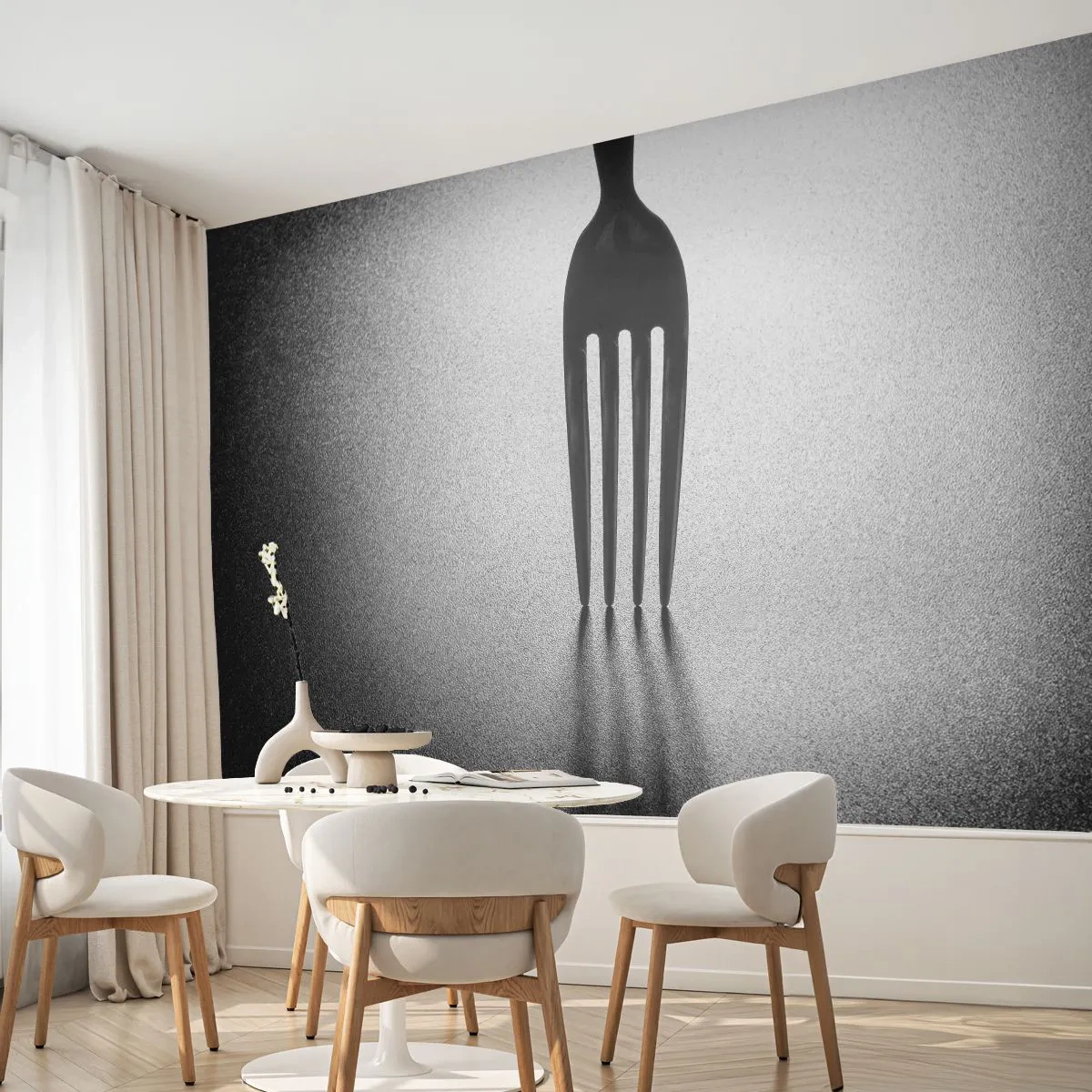 Fotomurali Autoadesivo Deluxe Sticker - Luce e ombra - Forchetta, Posate, Cucina - 250x175 cm