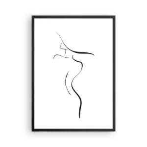 Poster in cornice nera - Una silhouette minimalista di una donna disegnata con una linea nera. - 50x70cm - Inafferrabile come un'onda - Decorazione murale moderna per soggiorno e camera da letto ARTTOR