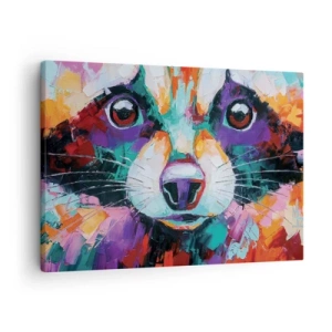 Quadro su tela - Stampe su Tela - Un ritratto colorato di un procione nello stile della pittura espressiva. - 70x50cm - Solo buone emozioni - Decorazione murale moderna per soggiorno e camera da letto ARTTOR