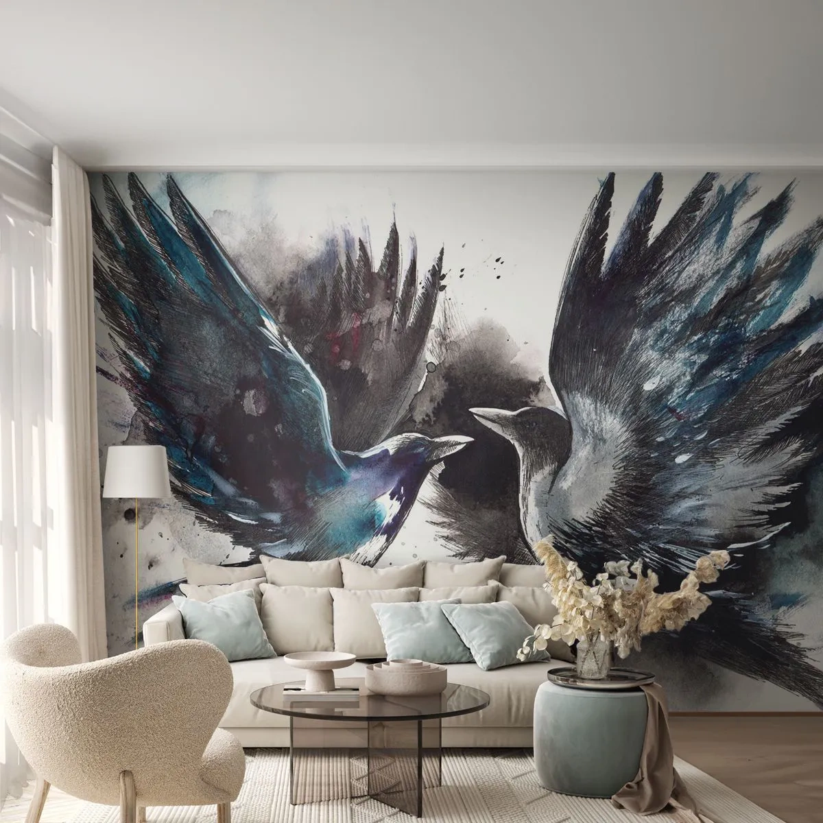 Fotomurali Premium Canvas - Corvi imperiali - Astrazione, Uccello, Animali - 250x175 cm
