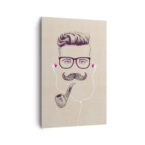 Quadro su tela - Stampe su Tela - Ritratto retrò di un uomo con pipa, cuffie e occhiali - 80x120cm - Un vero uomo? - Decorazione murale moderna per soggiorno e camera da letto ARTTOR