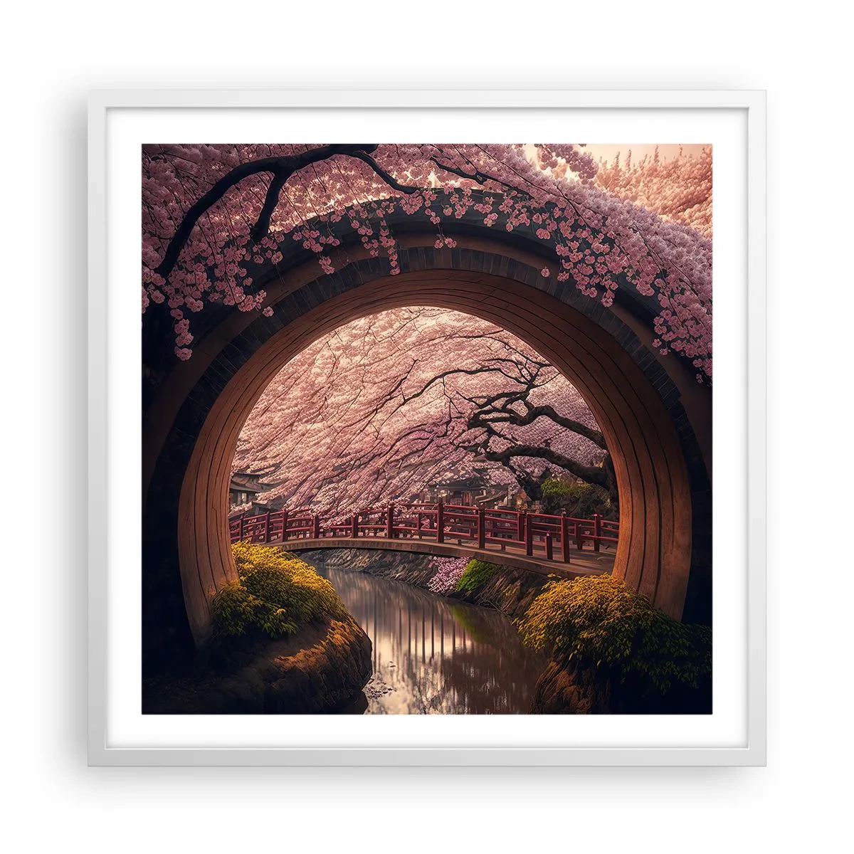 Poster in cornice bianca - Primavera giapponese - 60x60 cm