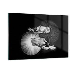 Quadro su vetro - Due ballerine in posa di riposo indossando tutù bianchi e neri - 120x80cm - Yin e yang -  equilibrio ideale - Decorazione murale moderna per soggiorno e camera da letto ARTTOR