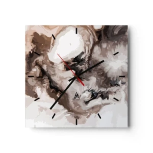 Orologio da parete - Orologio in Vetro - Motivo astratto nei toni del marrone e del bianco - 30x30cm - La nascita della galassia - Decorazione murale moderna per soggiorno e camera da letto ARTTOR