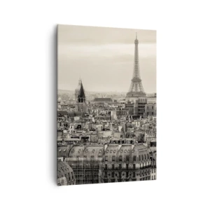 Quadro su tela - Stampe su Tela - Panorama di Parigi con la Torre Eiffel in tonalità seppia - 70x100cm - Sui tetti di Parigi - Decorazione murale moderna per soggiorno e camera da letto ARTTOR