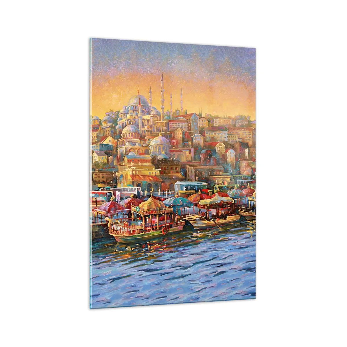 Quadro su vetro - Panorama pittoresco di Istanbul con vista sulla baia e sulla città - 70x100cm - Racconto da Istanbul - Decorazione murale moderna per soggiorno e camera da letto ARTTOR