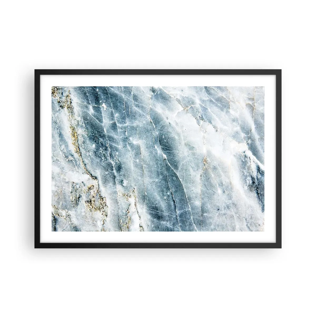 Poster in cornice nera - Texture marmorea nei toni del blu e del bianco - 70x50cm - Mondo di ghiaccio - Decorazione murale moderna per soggiorno e camera da letto ARTTOR