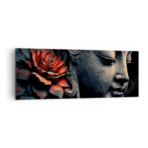 Quadro su tela - Stampe su Tela - Scultura del Buddha con un fiore di loto rosso - 140x50cm - In armonia con il mondo - Decorazione murale moderna per soggiorno e camera da letto ARTTOR