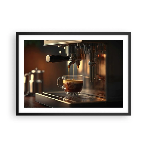 Poster in cornice nera - Macchina da caffè con una tazza di espresso aromatico - 70x50cm - Miscela sensuale - Decorazione murale moderna per soggiorno e camera da letto ARTTOR