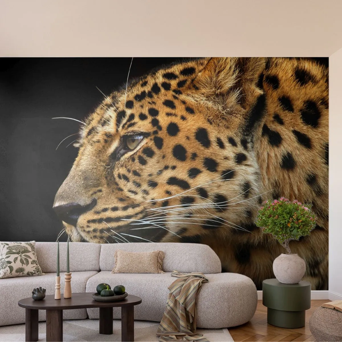 Fotomurali Premium Canvas - Calmo, concentrato, pronto - Animali, leopardo, Africa - 450x315 cm