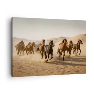 Quadro su tela - Stampe su Tela - Cavalli al galoppo sullo sfondo del deserto - 70x50cm - Liberi come il vento - Decorazione murale moderna per soggiorno e camera da letto ARTTOR